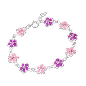 925 Sterling Silver Enamel Flower Bracelet with Crystal – Last One